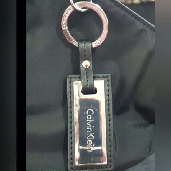 Calvin Klein Large Monogram Metal and Leather Keychain with Monogram Tag - Picture 1 of 3